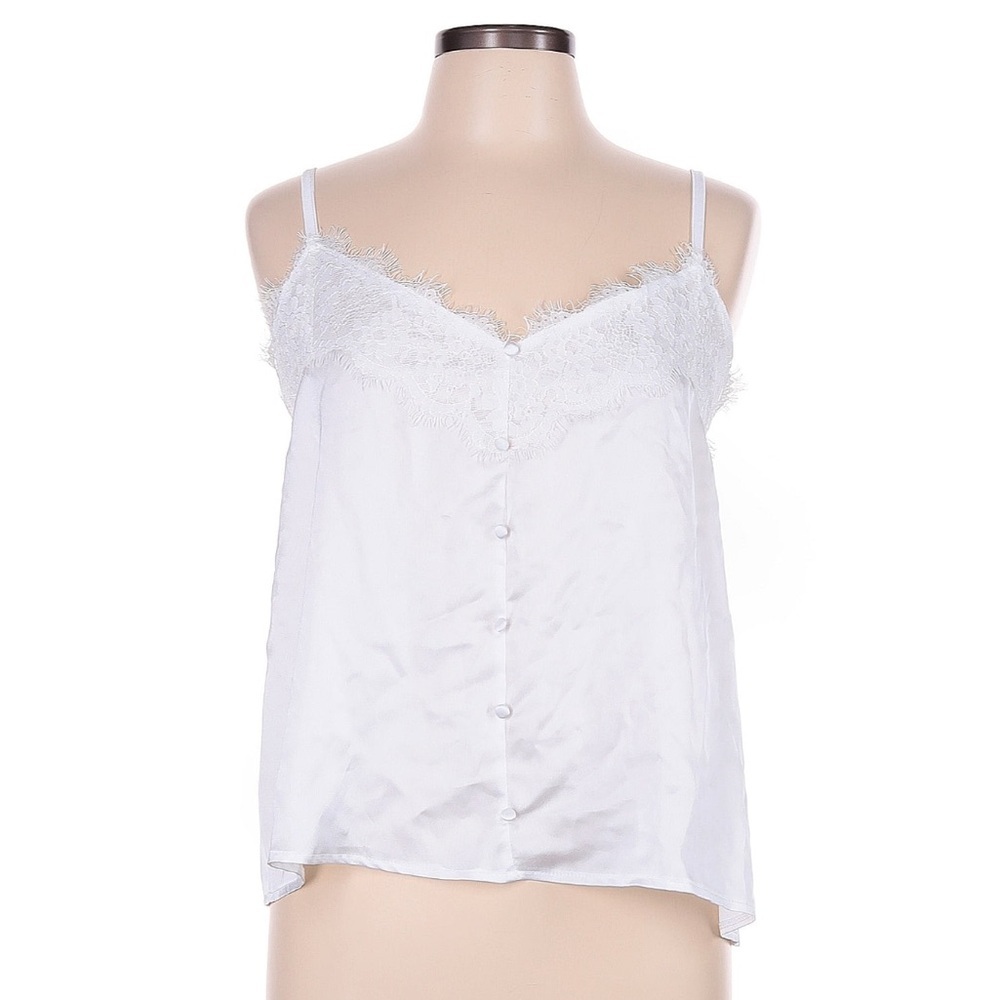 NWT Outrageous Fortune White Lace Trim Satin Button-Down Cami UK 16 / US 12